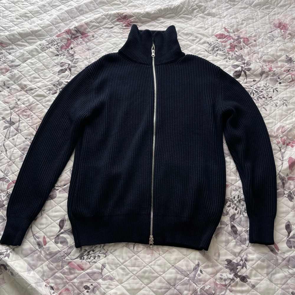 Zara, mock neck knit sweater, size medium, navy blue.